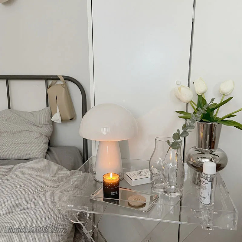 Glass Mushroom Table Lamp: Vintage Design LED Desk Night Light for Living Room