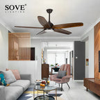 Vintage Wood Blade Ceiling Fan with Remote Control