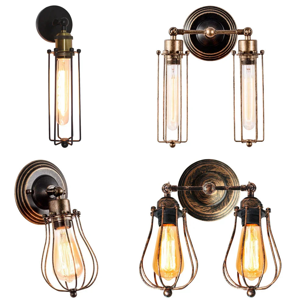 Wire Cage Industrial LED Wall Sconce for Living Room, Bar, Restaurant