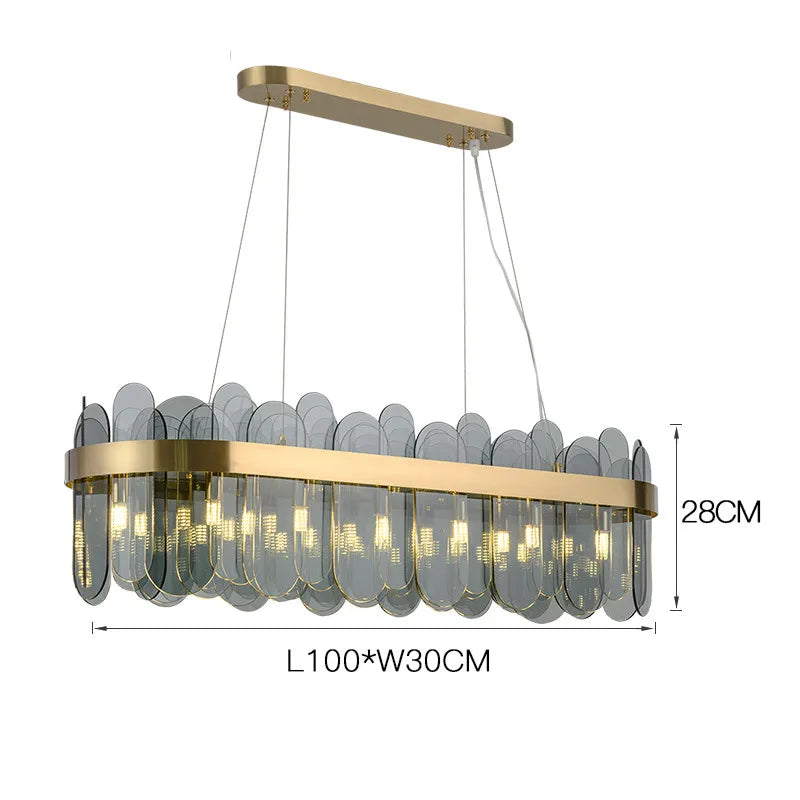 Luxury Gold Metal LED Chandeliers with Adjustable Brightness and Grey/White Glass
