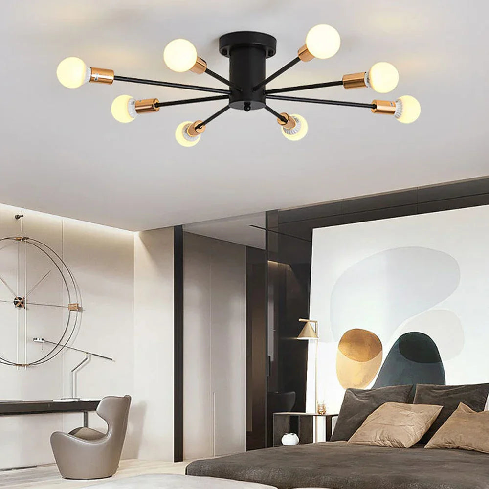 Modern Rod Iron Sputnik Chandelier Vintage Ceiling Lamp for Home Lighting