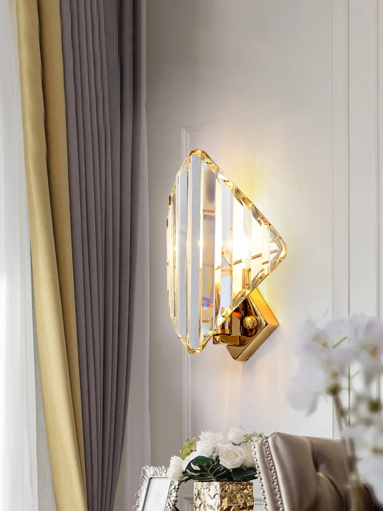 Crystal Wall Lamp: Modern Sconce Light Fixture for Luxury Living Room, Bedroom, Hotel Hallway