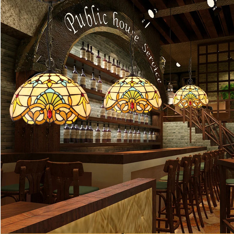 Nordic Tiffany Peacock Chandelier Glass Lamp for Home Decor