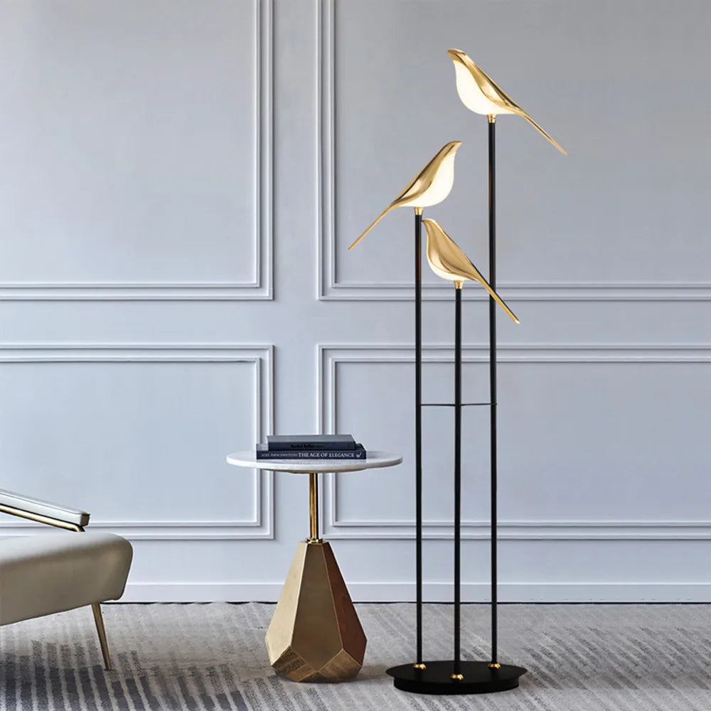 Luxury Bird Floor Lamp: Postmodern LED Golden Garden Study Living Room Lighting