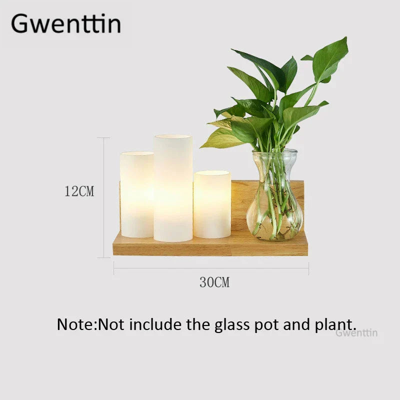Nordic Wood Glass Wall Lamp LED DIY Plant Sconce Modern Luminaire