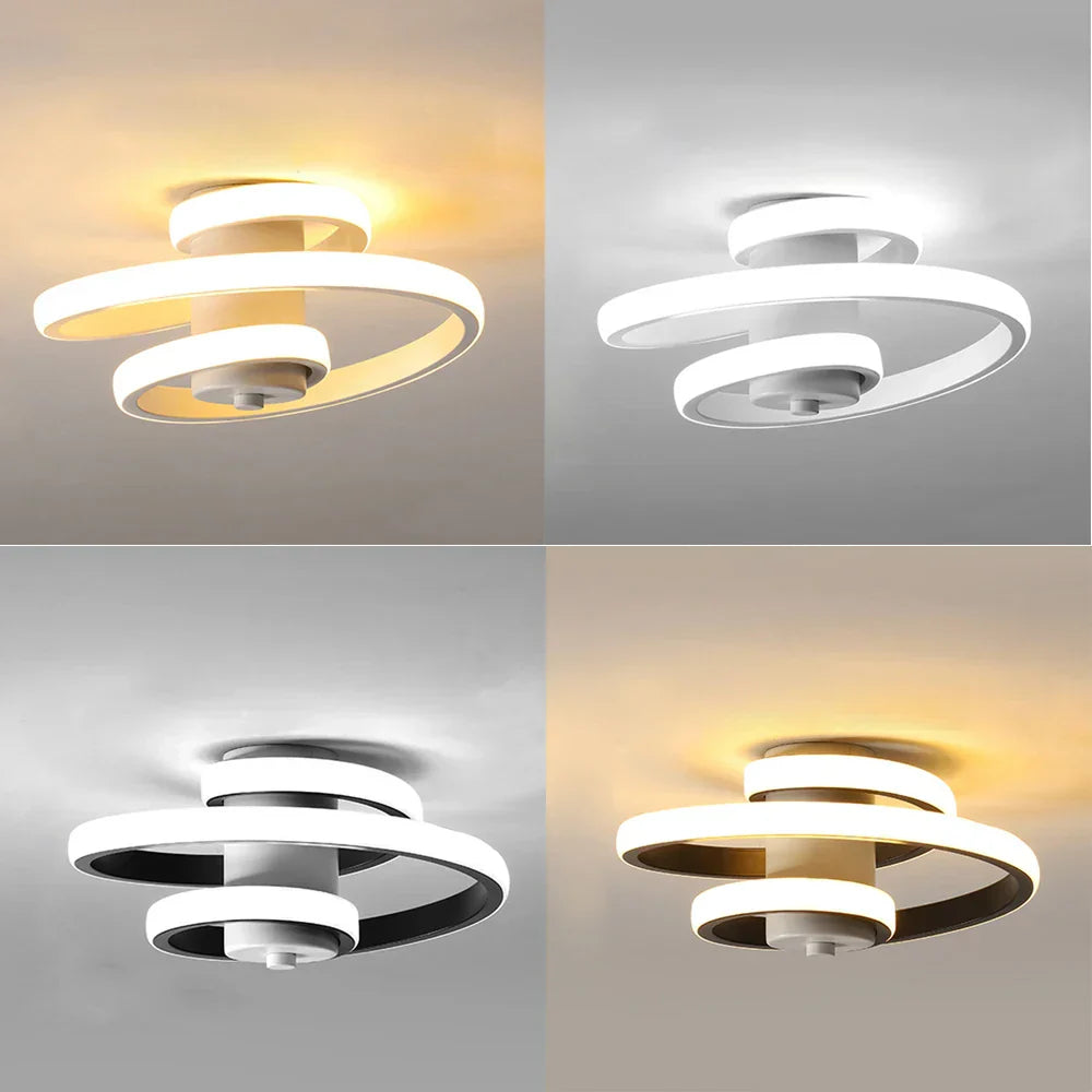 Spiral LED Ceiling Light: Modern Minimalist Indoor Lighting Fixture for Living Room