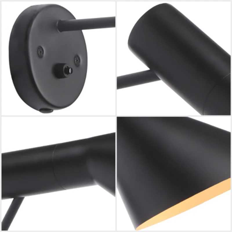 Swing Head Wall Lamp White Black Postmodern Design Bedside Reading Light E27