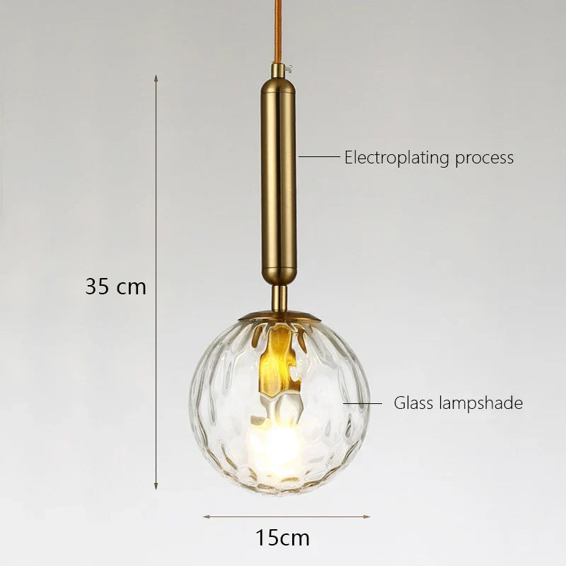 Glass Ball LED Pendant Light for Bedroom and Bar, Modern Globe Hanging Ceiling Lamp