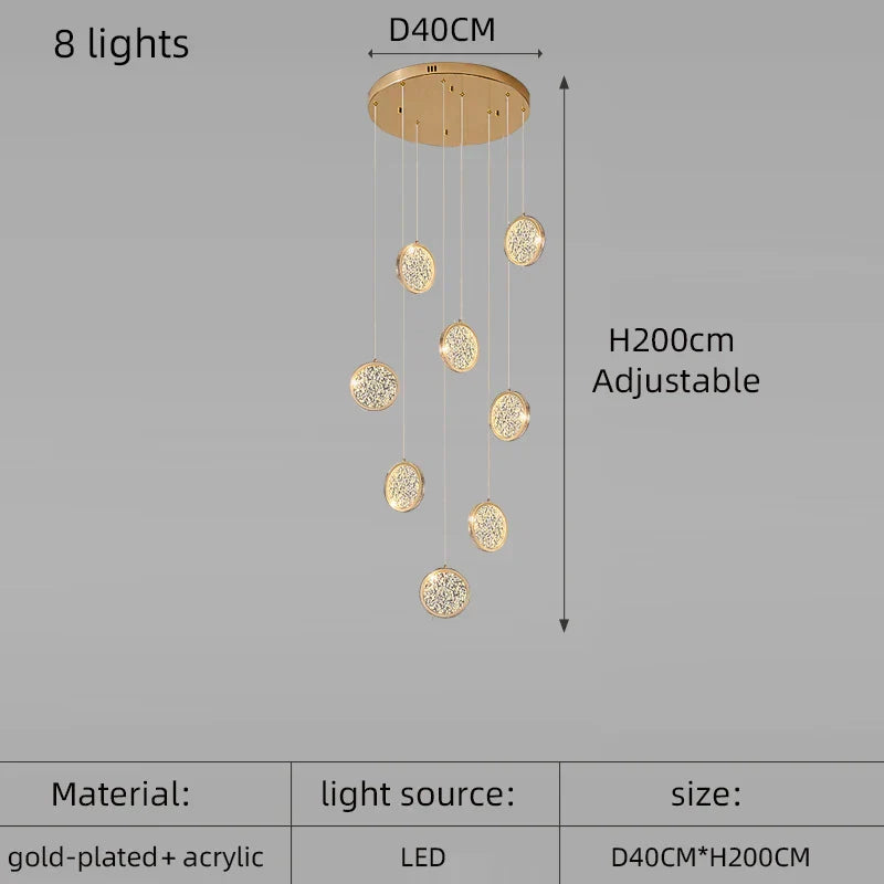 Modern Golden Round Acrylic Stair Chandelier by - Elegant Designer Lighting for Home
