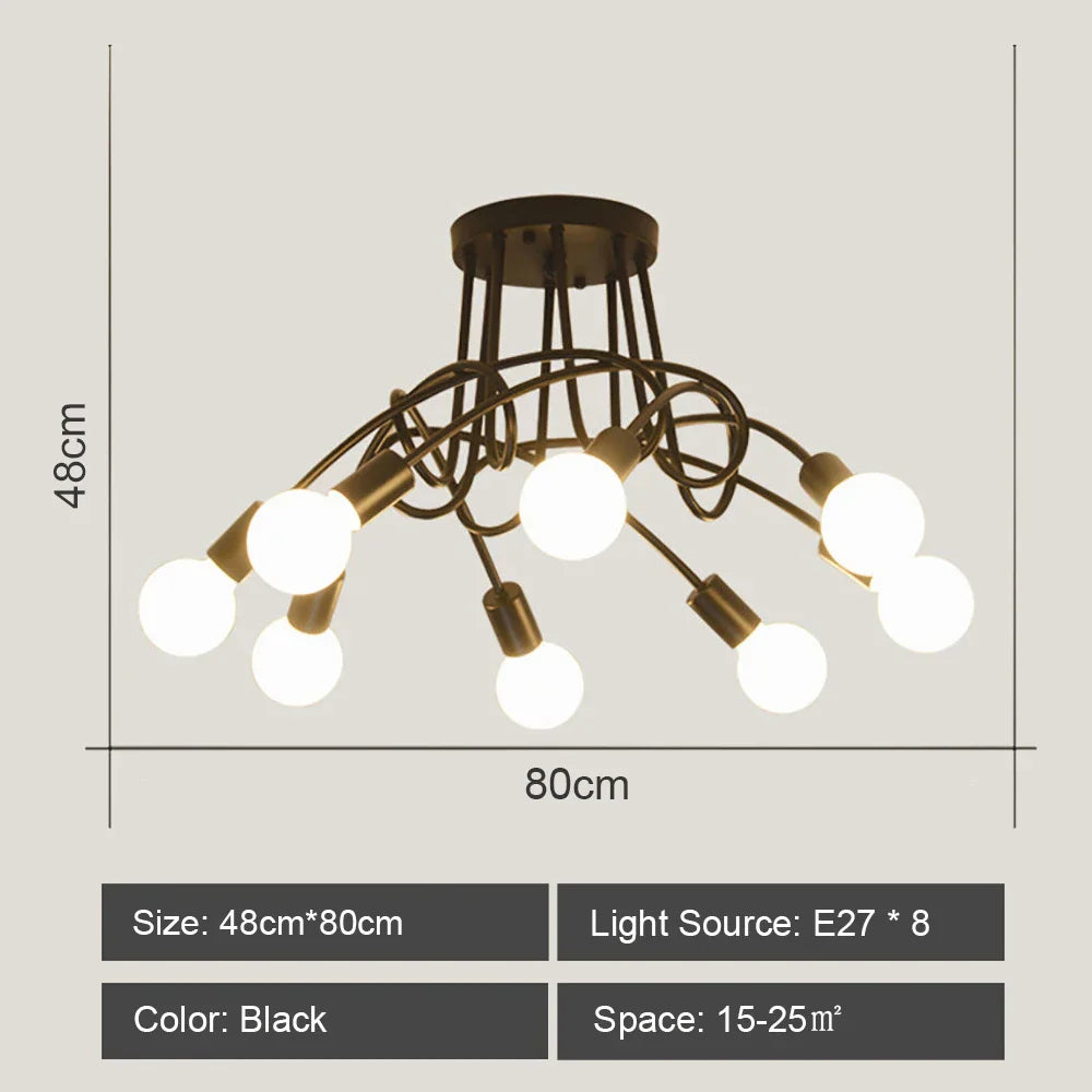 Modern Rod Iron Sputnik Chandelier Vintage Ceiling Lamp for Home Lighting