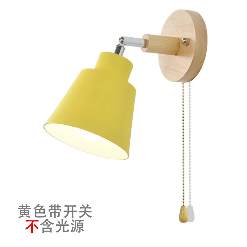 Nordic Wooden Wall Lights with Zipper Switch, Rotatable Modern Macaroon Sconce