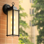 Black Finish Wall Lantern with Frosted Glass Shade for Outdoor Use
