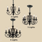 Black Wrought Iron Loft Chandelier for Living Room, Bar, Restaurant - Retro Industrial Style
