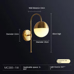 Modern Gold Glass Ball LED Wall Lamp for Luxury Living Room and Bedroom