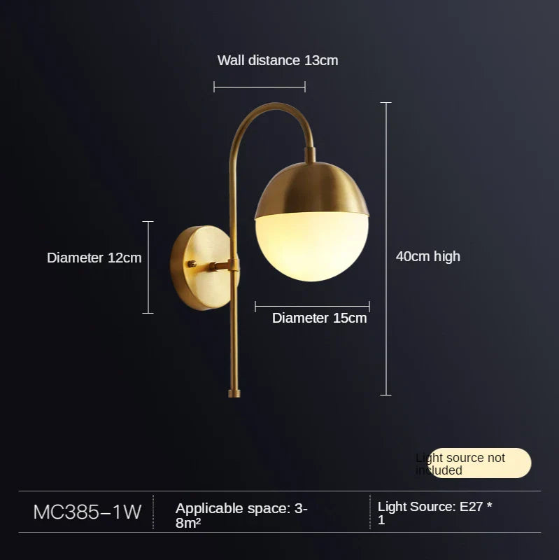 Modern Gold Glass Ball LED Wall Lamp for Luxury Living Room and Bedroom
