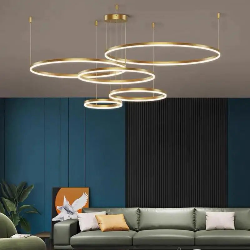 Modern LED Chandelier Brushed Rings Ceiling Mounted Lighting in Black & Coffee