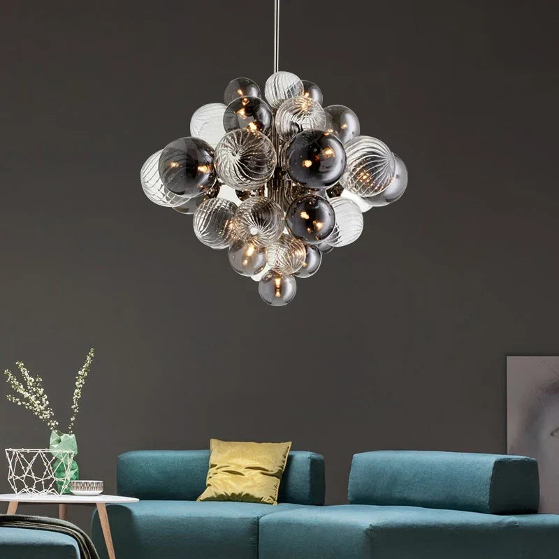 Glass Globe LED Chandelier: Nordic Luxury Metal Pendant Lighting for Living Room