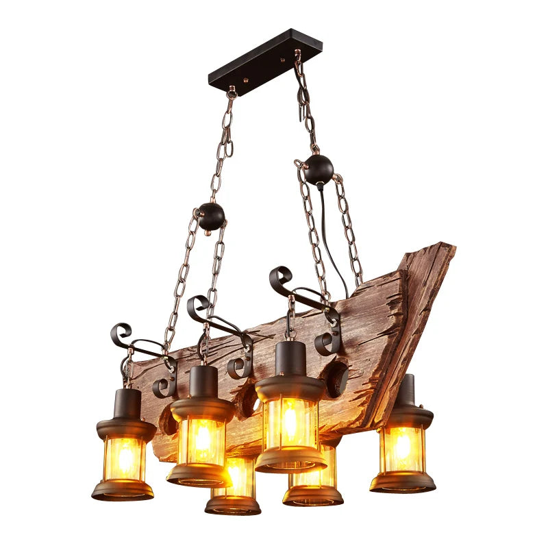 Retro Solid Wood Industrial Pendant Chandelier for Dining Living Room