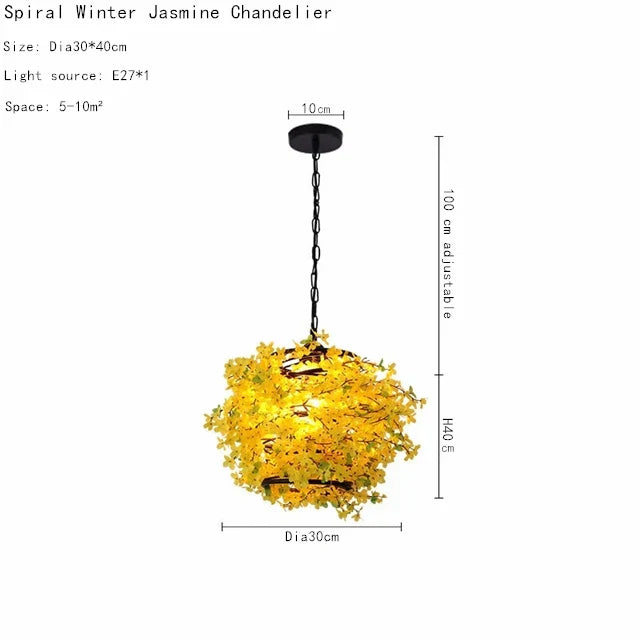 Nordic Spiral Winter Jasmine Chandelier Wrought Iron Pendant Lamp for Home Improvement