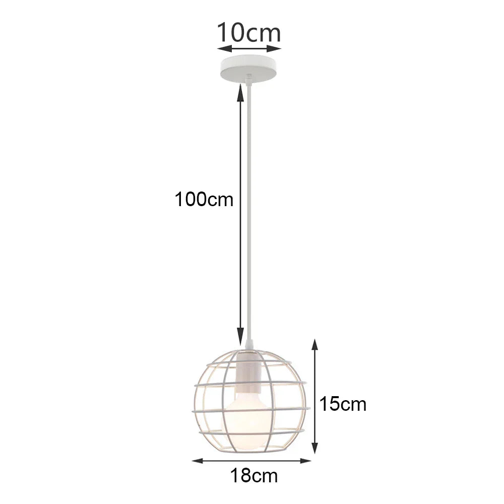 White Cage Industrial Pendant Light Fixture - Modern Loft Hanging Lamp