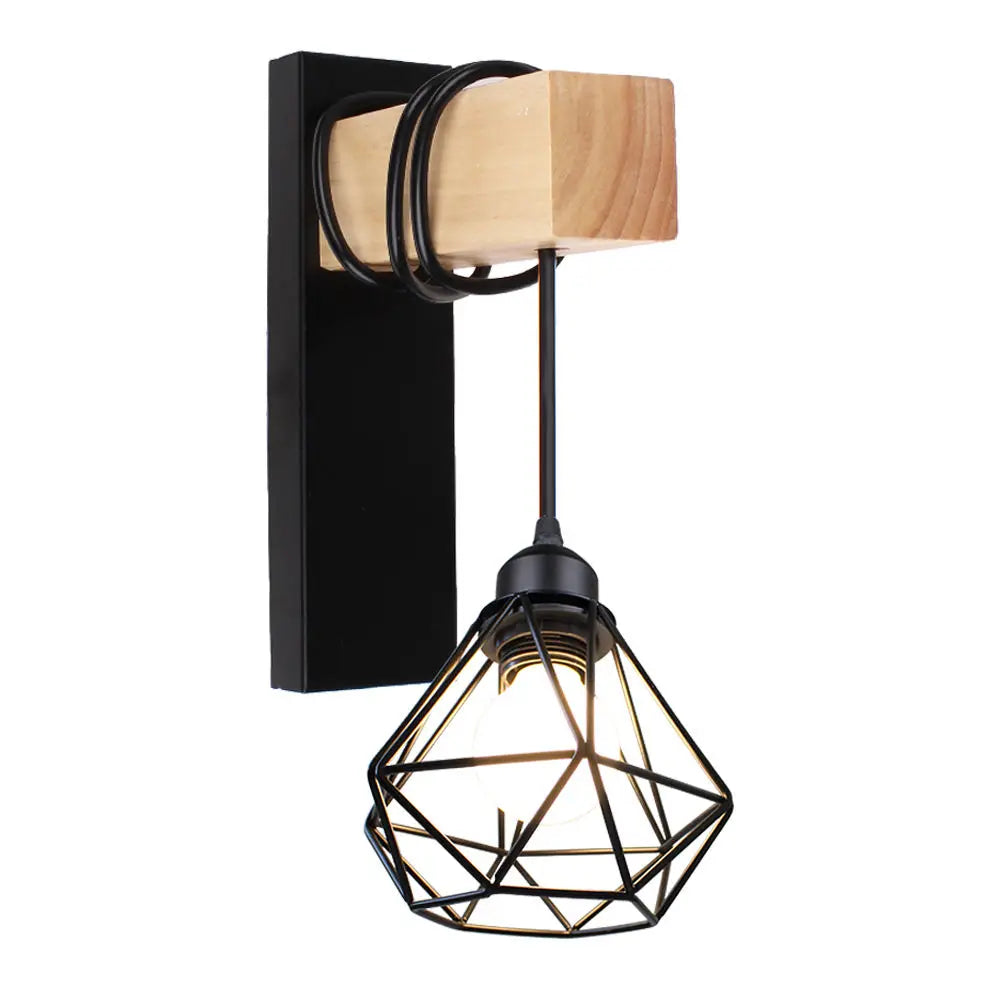 Industrial Iron Wood Wall Lamp E27 Modern Nordic Sconce by for Home Decor Bedroom