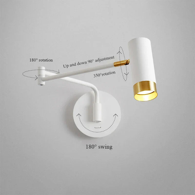 Swing Arm Bedside Wall Lamp White Black Post-modern Interior LED Reading Light