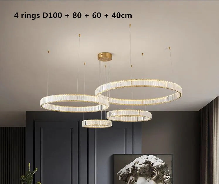 Luxury Crystal LED Chandelier: Dimmable Circle Droplight for Villa Stairs & Living Room