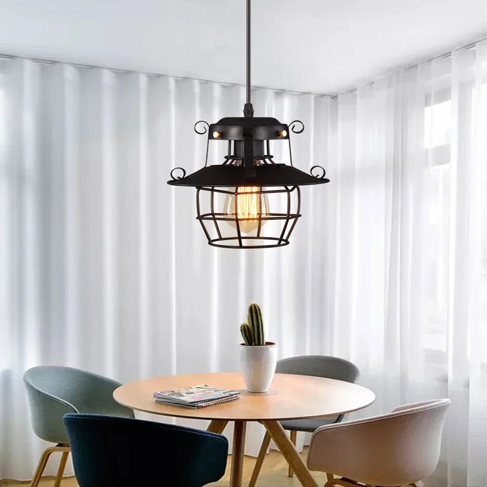 Retro Iron Pendant Light: Vintage Industrial Hanging Lamp for Home Decor