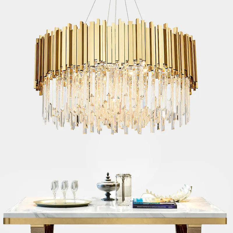 Crystal LED Chandelier: Adjustable Metal Hanging Lamp for Living Room, Dining, Bedroom