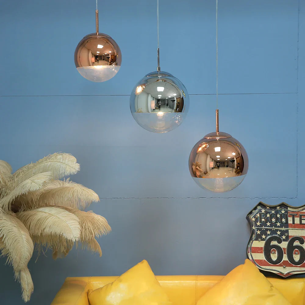 Silver Mirror Ball LED Pendant Light for Kitchen Living Room Bedroom