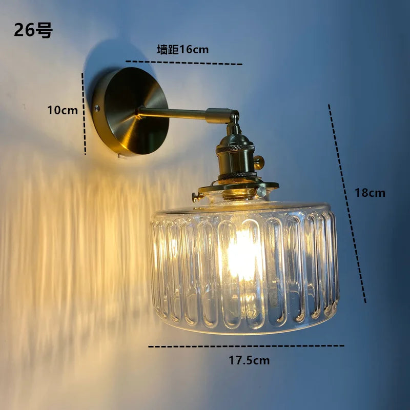 Nordic Glass Wall Lamp Rotatable Brass Bedside Sconce Light Fixture by Afralia™