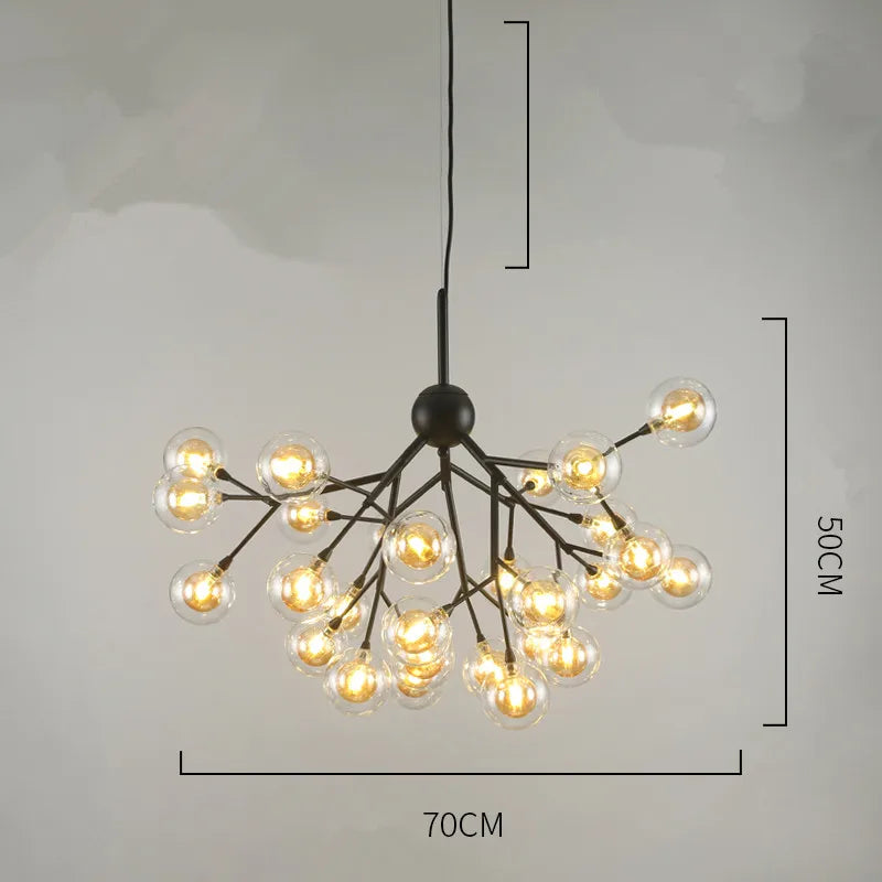 Heracleum Firefly Glass Ball Chandelier: Gold Luxury Lighting for Dining Kitchen Staircase