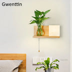 Nordic Wood Glass Wall Lamp LED DIY Plant Sconce Modern Luminaire