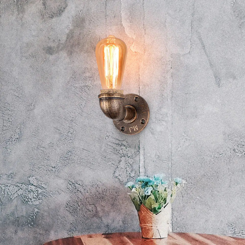 Retro Water Pipe Wall Sconce Vintage Loft E27 Light Fixture Bar Home Decor
