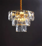 Gold Steel Crystal LED Pendant Light Fixture Luxe Round Hanging Lamp