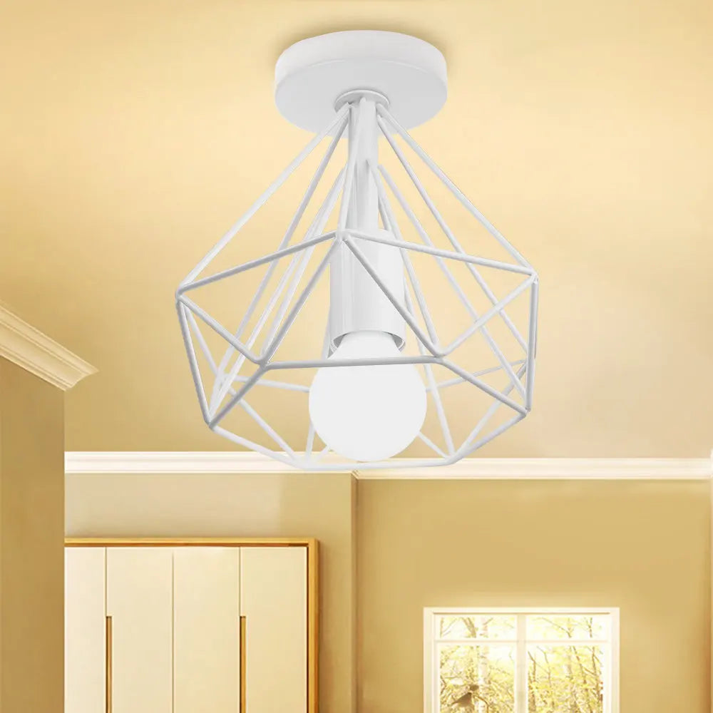 Iron Cage Ceiling Light Fixture Retro Nordic Design Home Kitchen Lamp