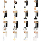 Industrial Iron Wood Wall Lamp E27 Modern Nordic Sconce by for Home Decor Bedroom