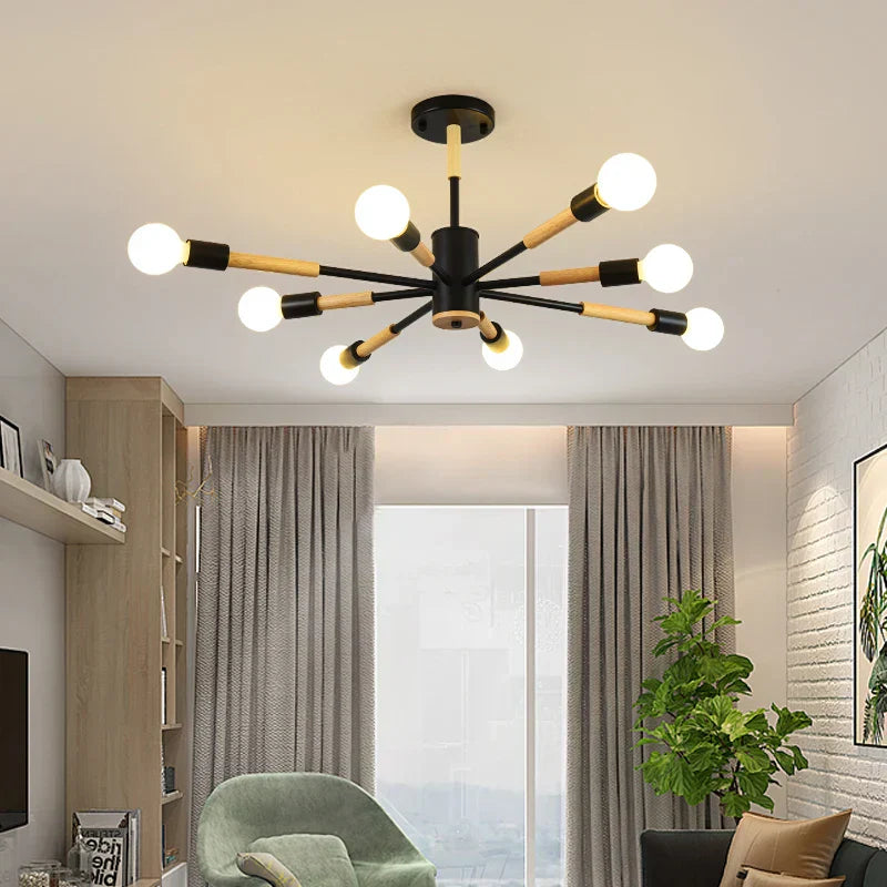 LED Wooden Ceiling Lights w/ E27 Bulb for Modern Livingroom & Bedroom