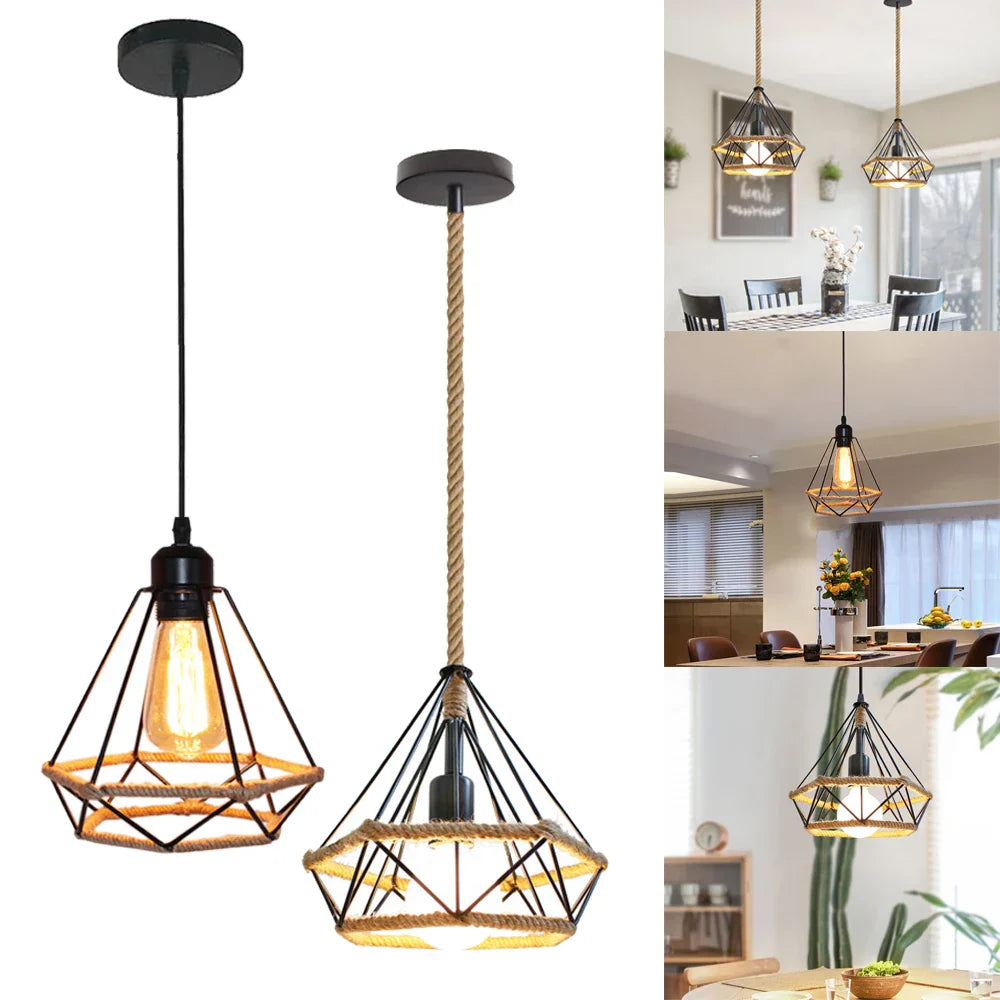 Diamond Cage Iron Pendant Light for Living Dining Bedroom