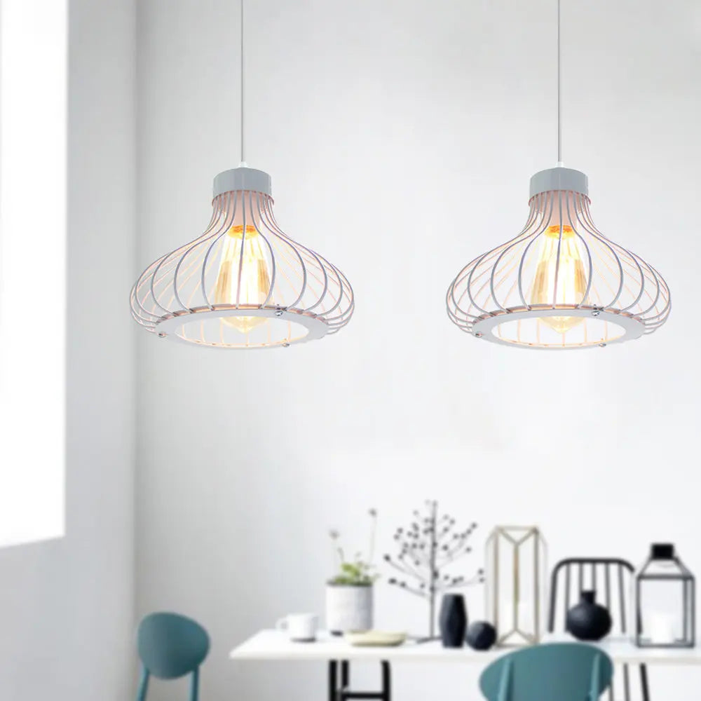 Iron Cage Pendant Lights for Modern Vintage Loft, Retro Home Decor Kitchen Bar LED