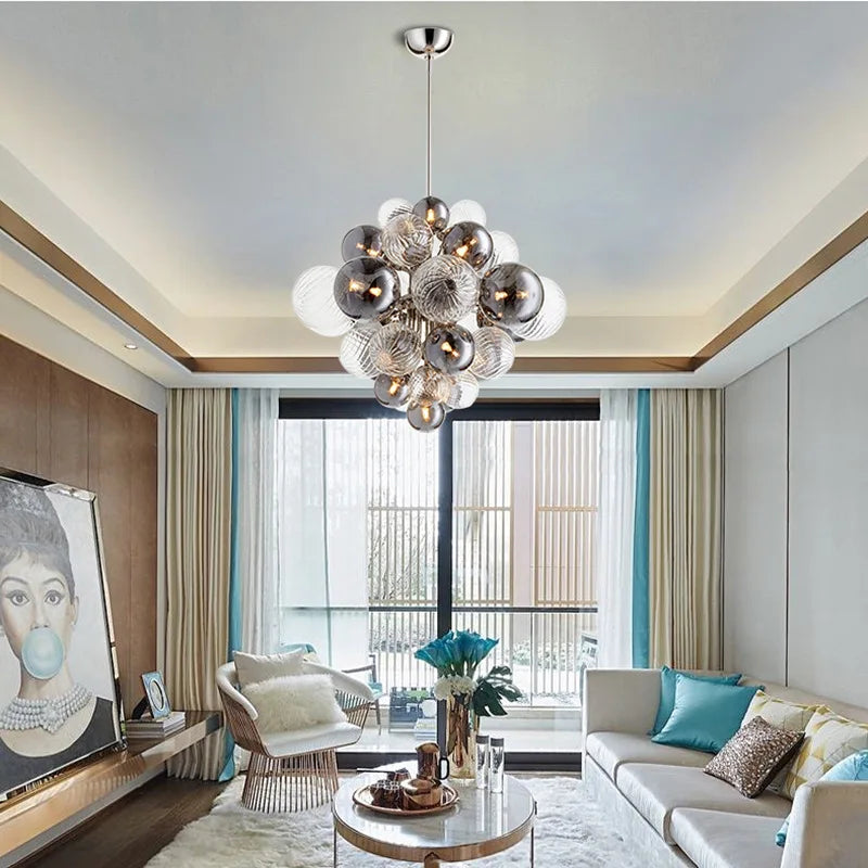 Glass Globe LED Chandelier Pendant Light for Nordic Luxury Living Room