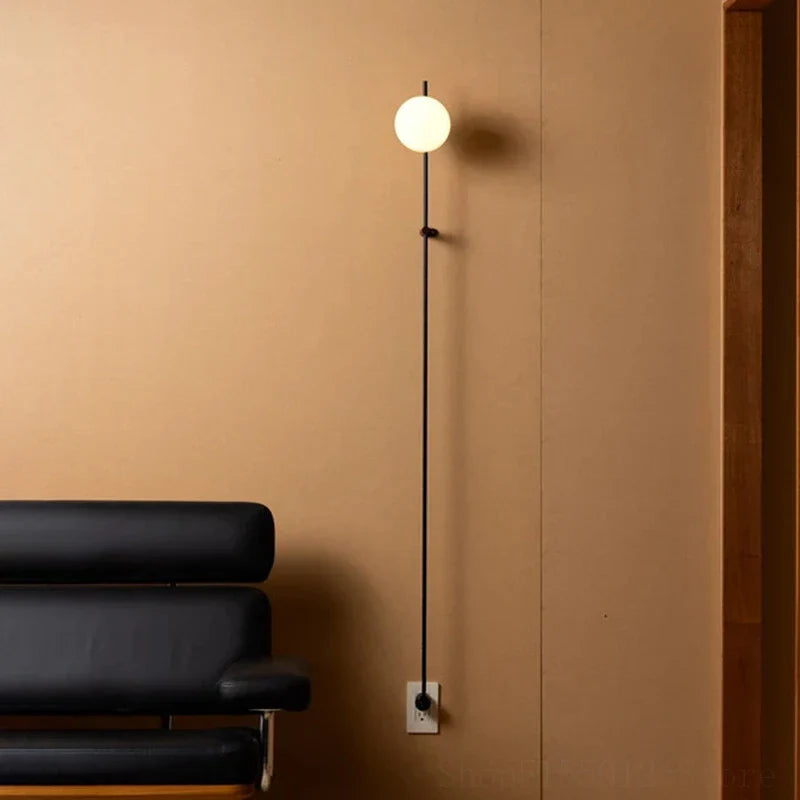 Nordic Vintage Black Iron Ball Wall Lamp with Long Arm E14 Bulb