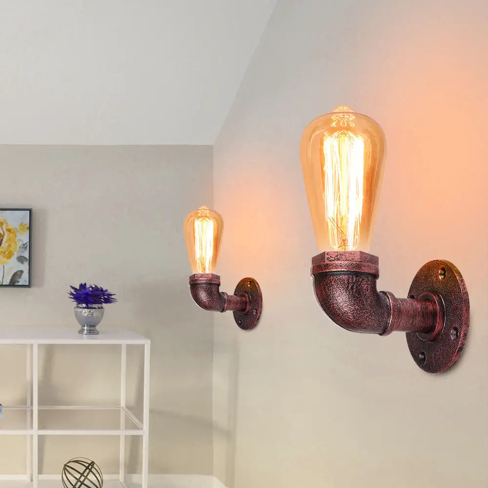 Retro Water Pipe Wall Sconce Vintage Loft E27 Light Fixture Bar Home Decor
