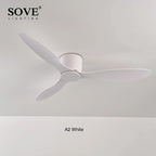 Modern Black White Ceiling Fan Remote Control DC Motor 30W 220V