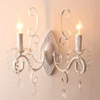 Vintage Wrought Iron Crystal Chandelier White Ceiling Lamp with E14 Candle Lights