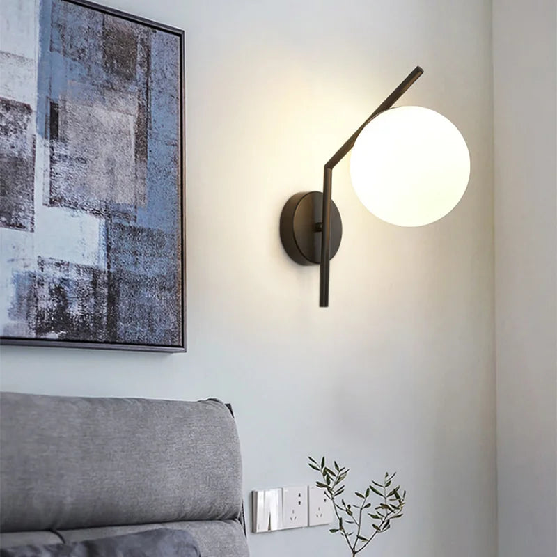 Nordic Glass Wall Lamp Modern LED Bedroom Living Room Light Fixtures