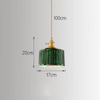 Green Glass LED Chandelier: Minimalist Brass Hanging Lights
