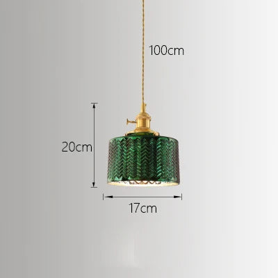 Green Glass LED Chandelier: Minimalist Brass Hanging Lights