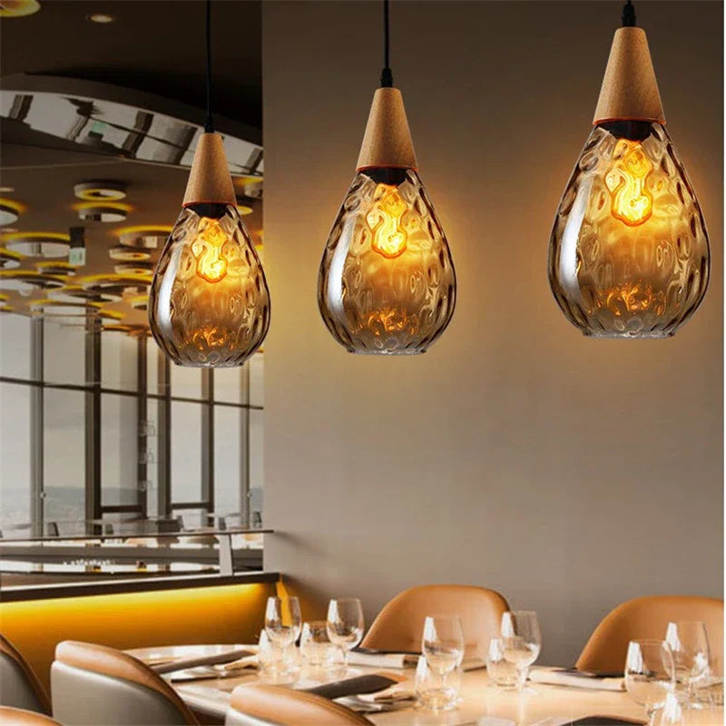 Nordic Water Grain Glass Pendant Lights for Living Room, Kitchen, Restaurant, Bar - Retro Simple Hanging Lamps