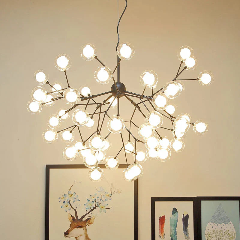 Heracleum Firefly Glass Ball Chandelier: Gold Luxury Lighting for Dining Kitchen Staircase